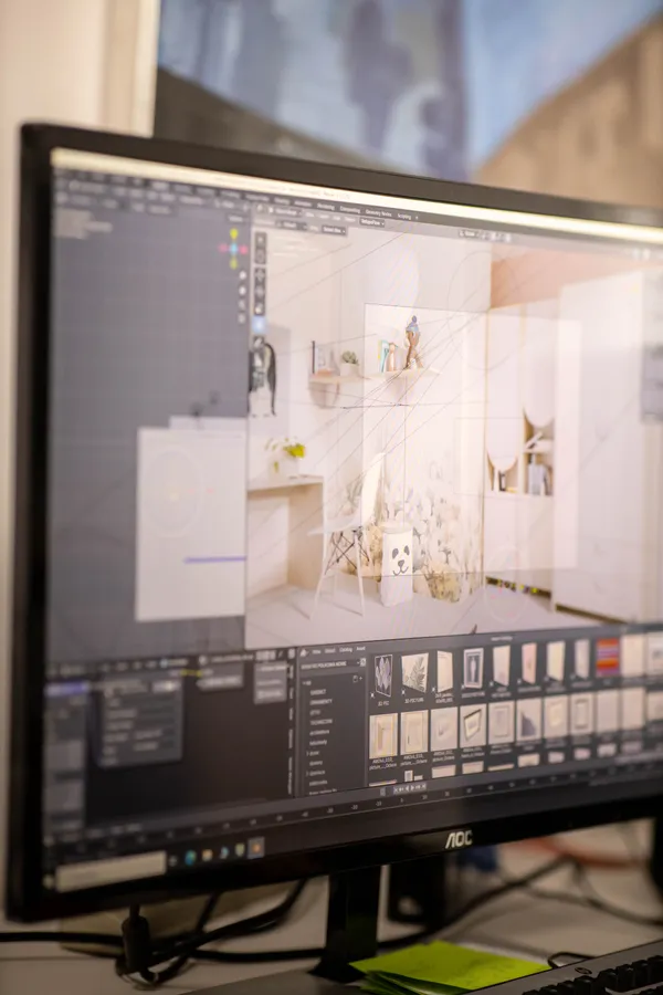 Projektowanie wizualizacji 3D pokoju dziecięcego – proces tworzenia fotorealistycznego renderu wnętrza na monitorze graficznym