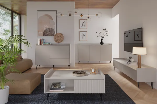 Wizualizacja wnętrza pokoju z modelami 3D szafek wykonanymi przez TPI Studio według projektu klienta