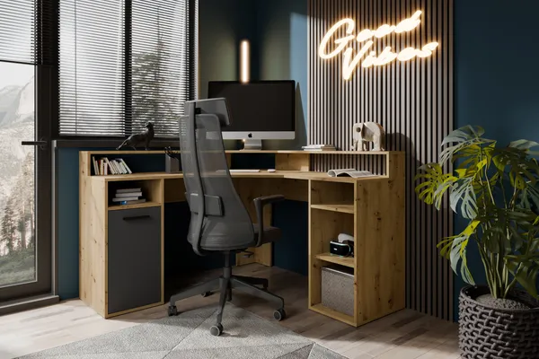 Eleganckie biurko gamingowe - wizualizacja wnętrza pokoju gamingowego w nowoczesnym stylu