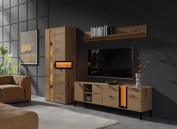 Meblościanka - wizualizacja wnętrza z modelami 3D wykonanymi przez TPI Studio na podstawie projektu klienta