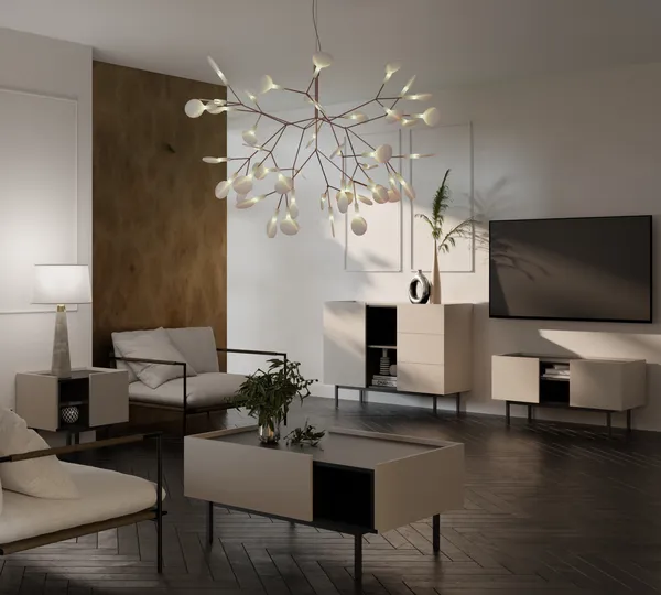 Nowoczesny pokój - wizualizacja wnętrza z modelami 3D mebli wykonanymi według projektu klienta